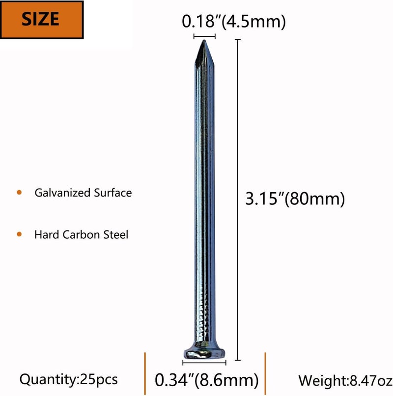 Eloogaa 25pcs 3-1/8 inch Wall Nails,Galvanized Hardware Nails,Good Hardness Wall Nails for Hanging Pictures,Drywall Nails - Image 2